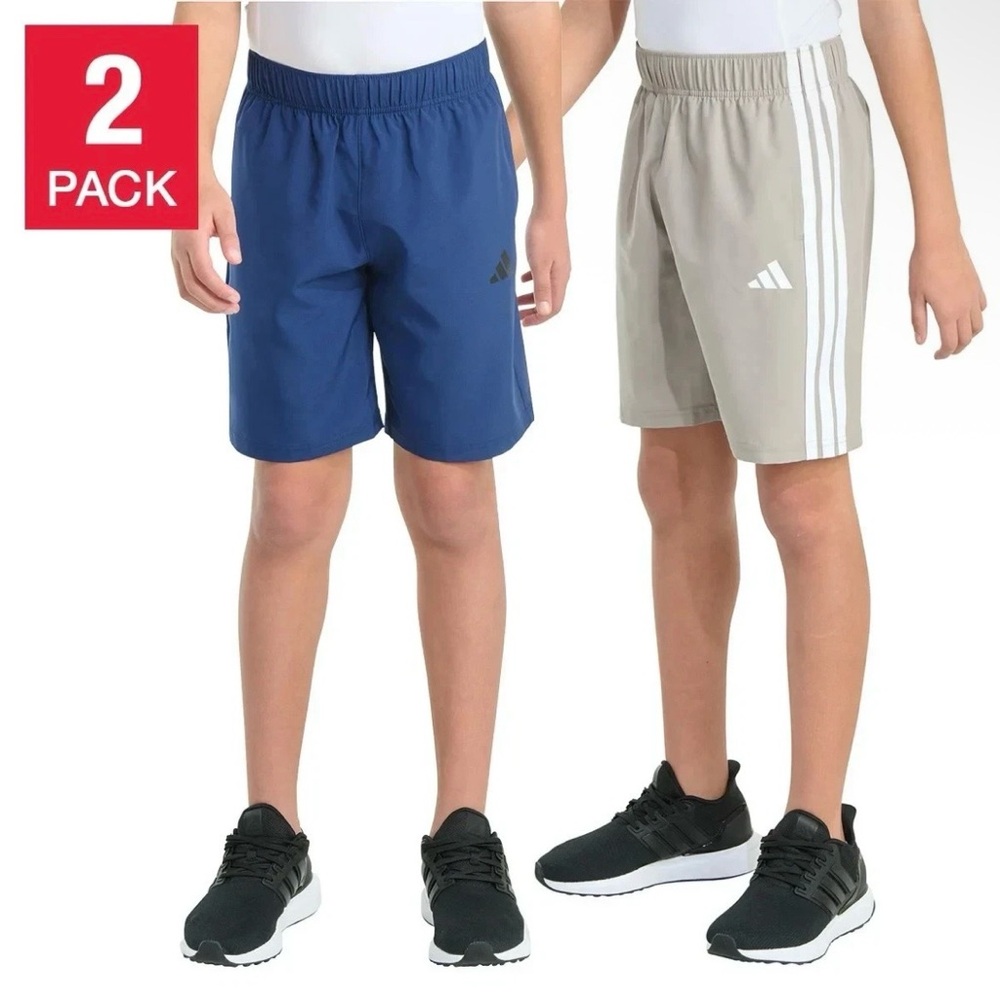 NWT! Boy's Adidas 2 Pack Active Shorts , Blue/Tan-M(10-12)
